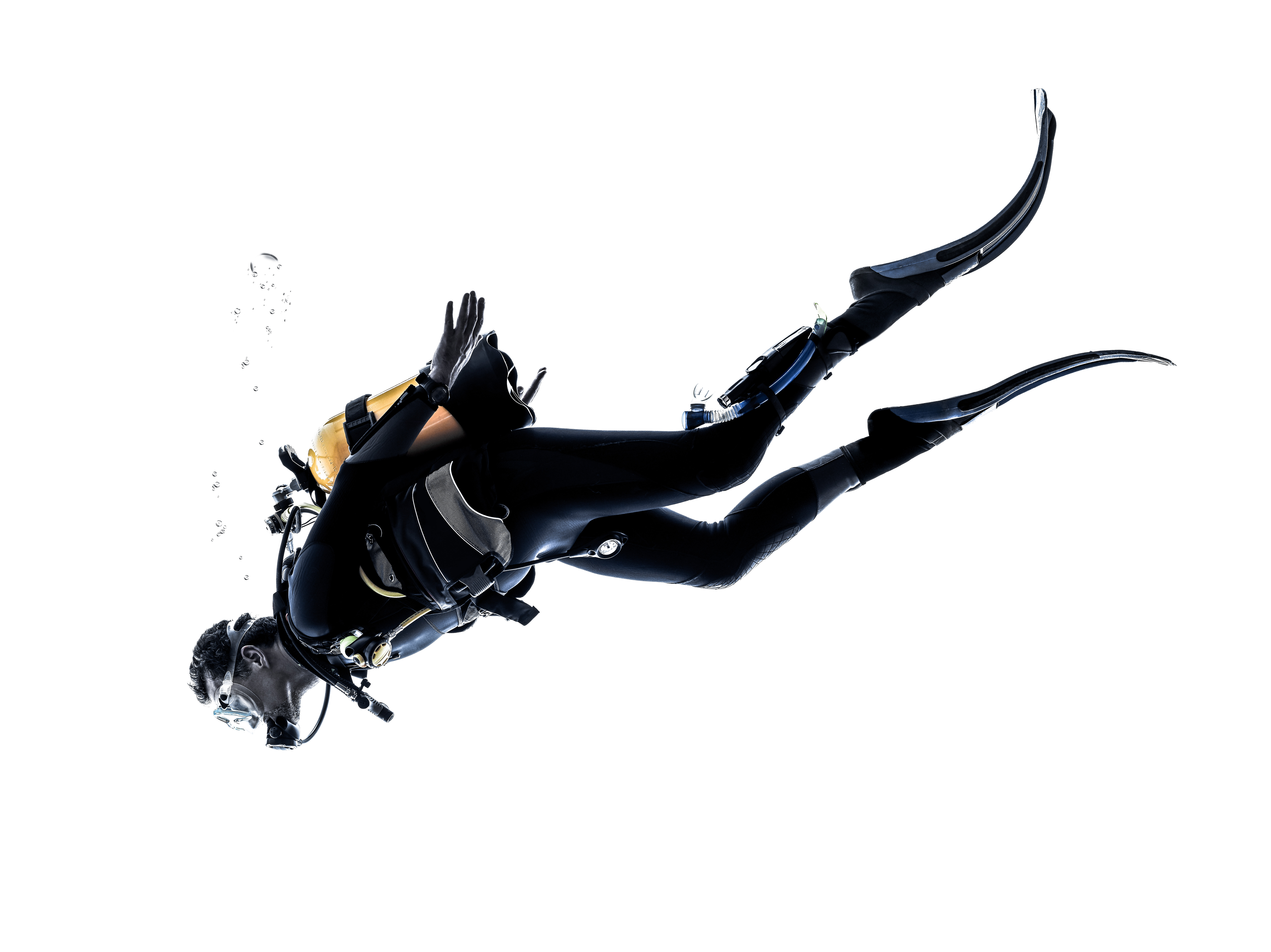 man scuba diver diving silhouette isolated
