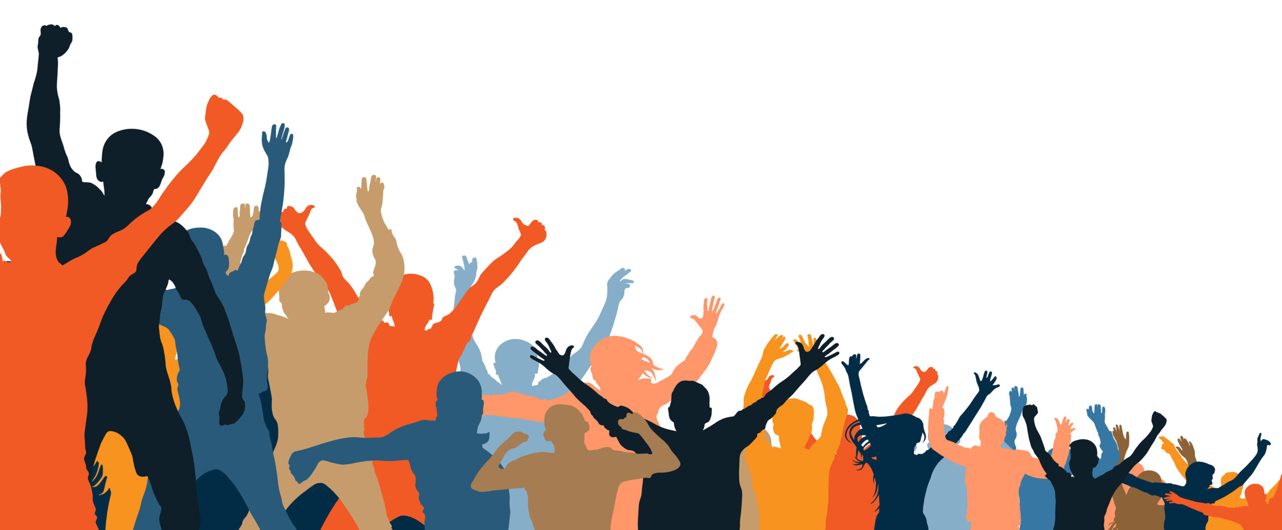 Cheerful people crowd applauding, silhouette. Party, applause. Different events. Fans dance concert, disco